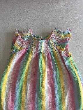 Mini Boden Woven Smocked Top Rainbow Gradient Stripe, 2-3y